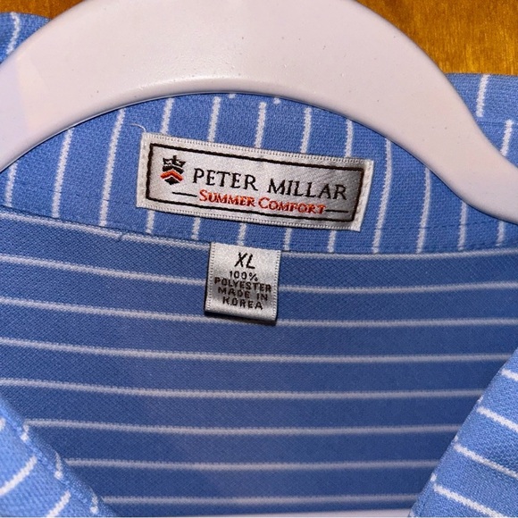 Peter Millar summer comfort blue stripe polo shirt sz XL embroidered flag patch - Picture 3 of 4